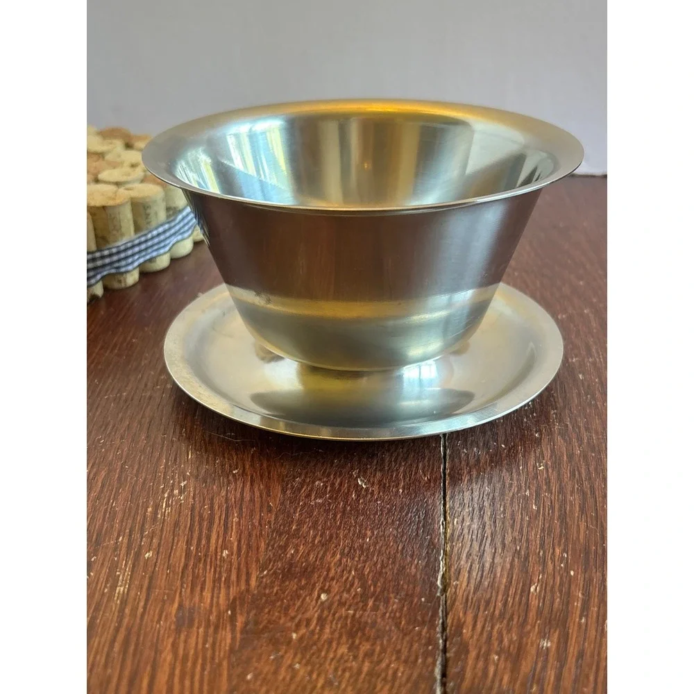 Raimond Stainless 18/8 Denmark Sherbet Dessert Bowl Attached Underplate Silver